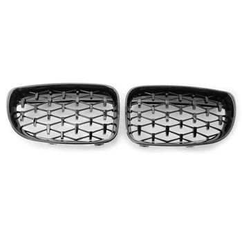 

Double Slat Sport Style Gloss Black 1 Pair Diamond Kidney Grille Grill Gloss Black for BMW E81 E82 E87 E88 1 Series