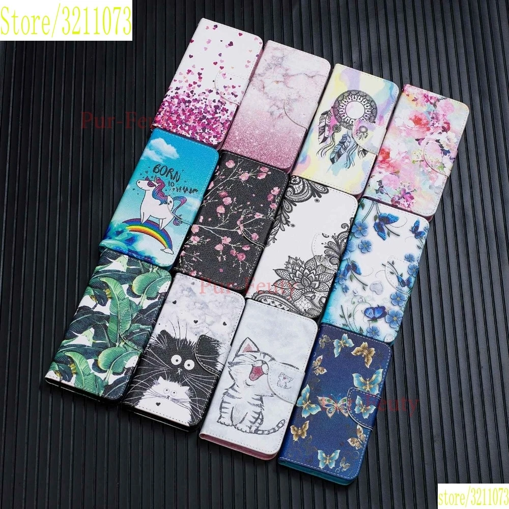 

Case For Samsung A20 205 A30 A305 A40 A405 A50 A505 Luxury PU Leather Wallet Magnetic Painted Butterfly Cat Fashion Flip Cover