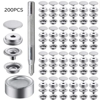 

200pcs Stainless Steel Socket Fastener Snap Press Stud Button Kit Sewing Leather Craft Push Silver Snap Buttons