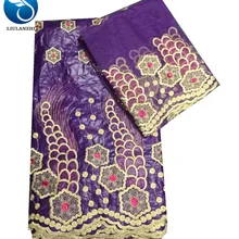 LIULANZHI хлопок Африканский фиолетовый Базен Riche ткань 7 ярдов платье Вечерние жаккардовая вышивка Tissu Африканский Базен PB21