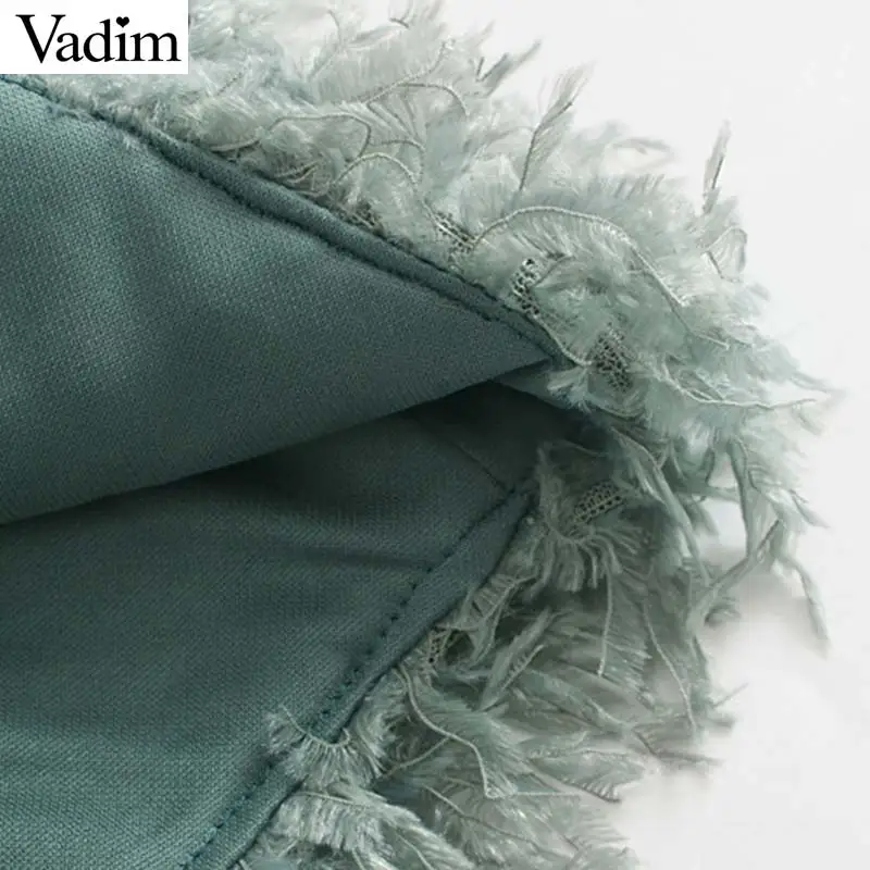 Vadim, Женская стильная мини-юбка с перьями, с кисточками, на молнии сзади, эластичная облегающая женская однотонная Повседневная шикарная юбка, mujer BA867