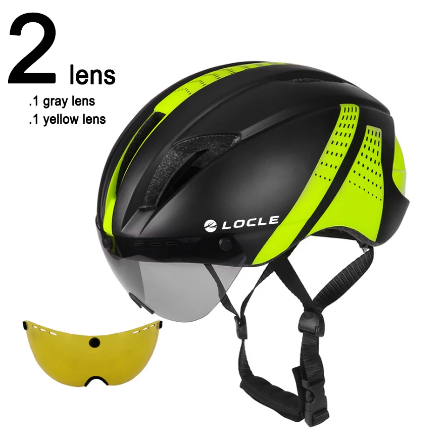 Black Green 2 Lenses Шлем для велоспорта LOCLE интегрально-Литые очки велосипедный шлем дорожный горный MTB велосипедный шлем 54-62 см - Цвет: Black Green 2 Lenses