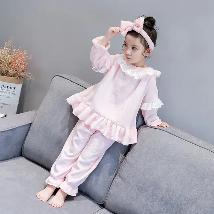 Комплект одежды для девочек; зимняя плотная Теплая Флисовая Детская Пижама; Комплект для маленьких девочек; одежда для сна; Пижамный костюм; комплект одежды для малышей