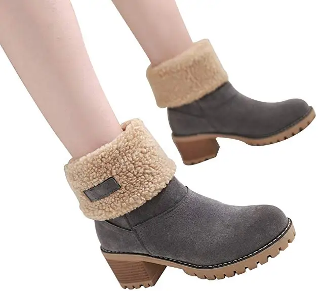 Женские зимние ботинки на высоком квадратном каблуке; Chaussure; Теплая обувь на меху; милые женские ботиночки; Зимние ботильоны