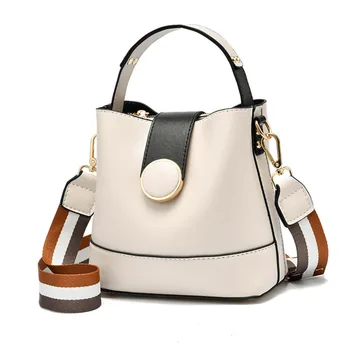 

Women Bag With Colorful Strap Bucket Bag Women PU Leather Shoulder Bags Brand Designer Ladies Crossbody Messenger Bags 2020 New