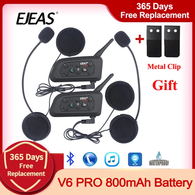 EJEAS V6 PRO Bluetooth Motorcycle Intercom Helmet Headset 6 Riders 1200m  Communicator Interphone Waterproof + Metal Splint - AliExpress