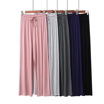 

Summer Middle Waist Straight Modal Long Home Pants Solid Colors Women Home Wear Clothes Sleep Pants for Homewear