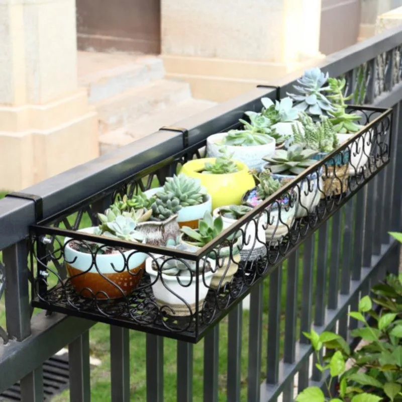 Flower Pot Organizer Hanging Rack Storage Basket Rack Closet Holders Balcony Rail Planter Shelf Fence Railing Flower Pots Holder