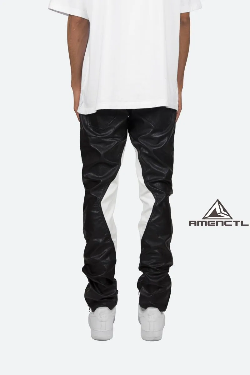 27-46 New Men's Clothing Fashion Singer Black and White Color Matching Casual Leather Pants Plus Size Costumes