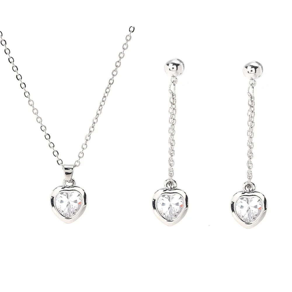 

2020 new fashion jewelry copper alloy zircon peach heart clavicle chain jewelry earrings necklace set