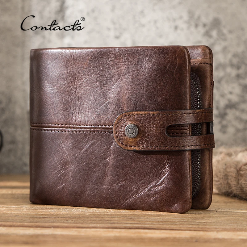 Coin Purse Wallet Clutch Short CONTACTS Hasp-Design Crazy-Horse Carteiras Male Casual