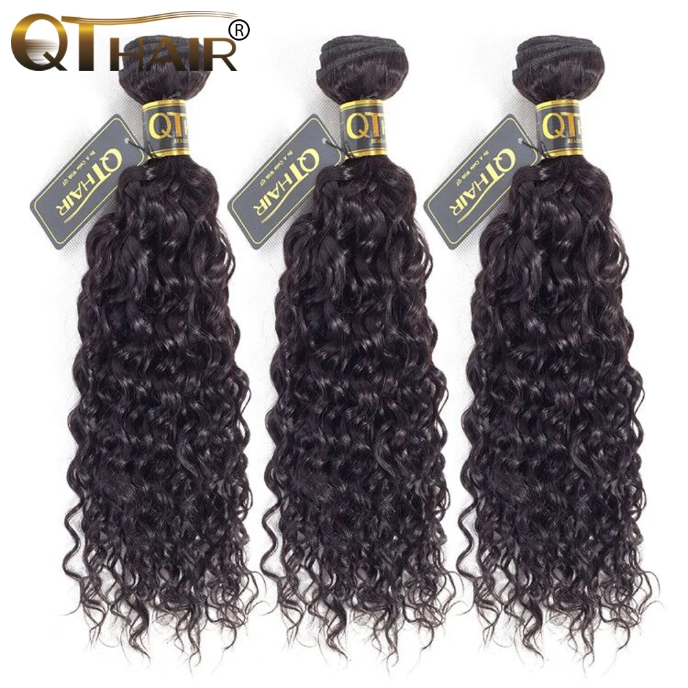 

Brazilian Water Wave 100% Human Hair Extensions 8"-28" Natural Black 3 Bundle Deals Remy Hair Weave Bundles QT Hair