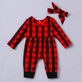 

Christmas Infant Baby Girls Plaids Romper Jumpsuit Romper Headband Xmas Outfits