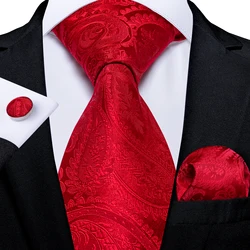 Christmas Silk Paisley Tie Set Luxury Red Wedding Neck Tie Pocket Square Cufflinks Gift For Men Wholesale Items For Business