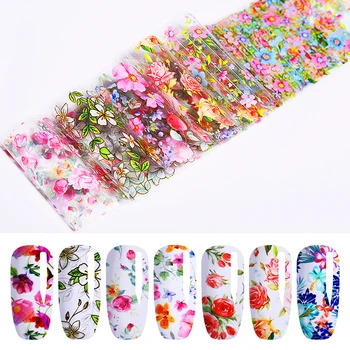 

20cm*4cm 10Pcs/Set Nail Foils Polish Nail Art Stickers Paper Transfer Decals Mixed Rose Flower Nails Decorations