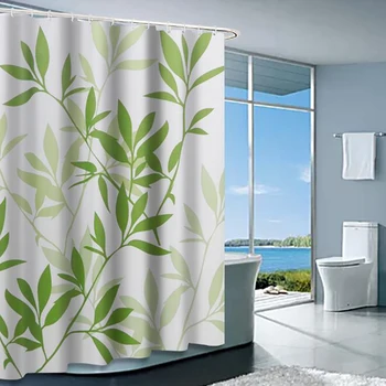 

Plant Leaf Print Shower Curtains Simple Elegant Curtain for Bathroom High Quality Waterproof Polyester Fabric Bath Curtain