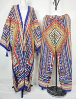 African Women Fashion Outfits Printed Two Pieces Set Plus Size Bohemian Kuwait Loose Kaftan Pants +Long Kimonos For Party 4
