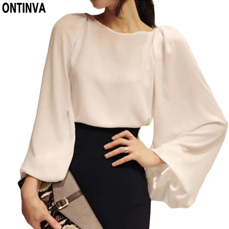 Чистая Белая Блузка Blusa Шифон Женщины Офис Рубашка Puff Длинным Рукавом Блузки Blusas Femininas Формальные Дамы Топы