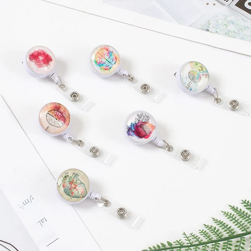 Badge Holder 2021 Creative Pattern Retractable Nurse Badge Reel Clip Portable Mini Students Doctor ID Card Holder
