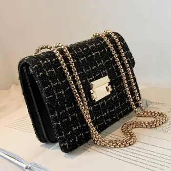 

Contrast color Square Crossbody bag 2020 Fashion New High quality Wool Women's Designer Handbag Chain Shoulder Messenger Bag
