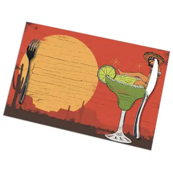 

6 Pcs Placemat Table Mat Mexican Girl In Margarita Cocktail For Tables Heat-insulation Linen Kitchen Dining Pads