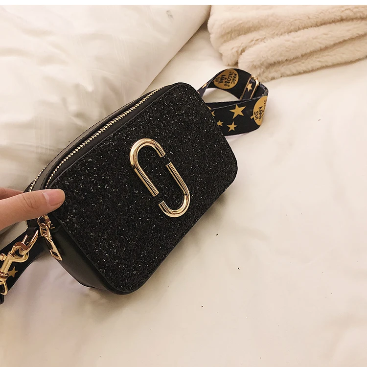 

Fashion New Ladies Sequin Square bag High quality PU Leather Women's Designer Luxury Handbag Black Shoulder Messenger bag
