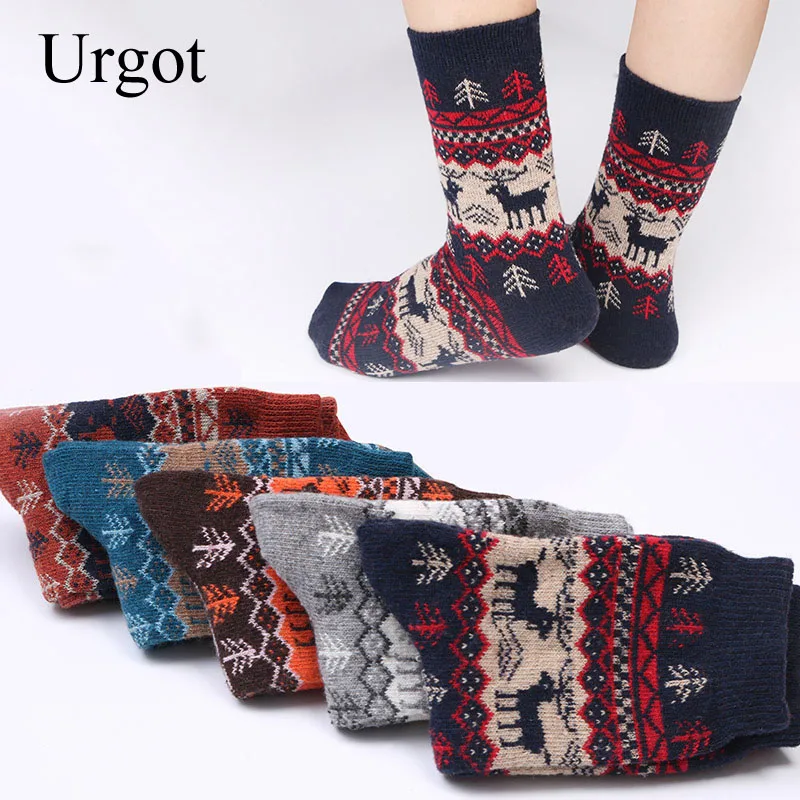 Urgot, 5 пар/лот, женские носки, подарок на Рождество, модные зимние милые шерстяные носки для девушек, женские теплые носки с животными, Meias