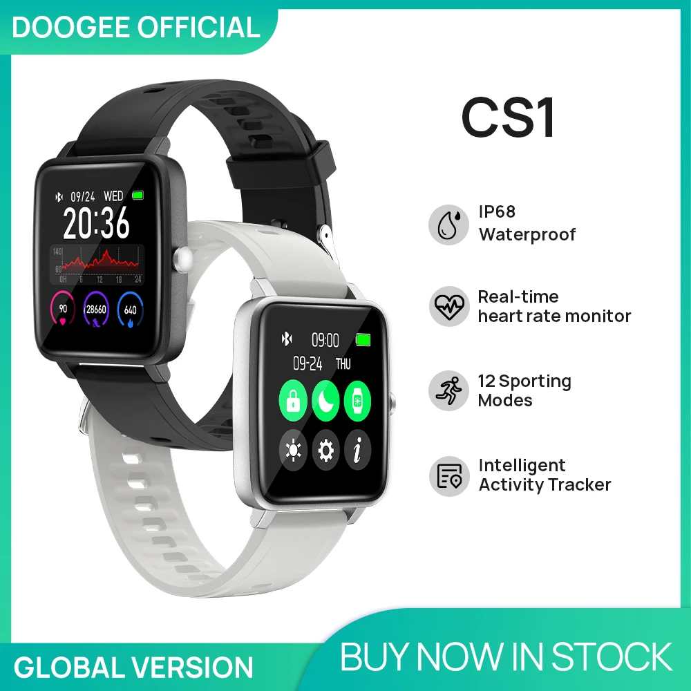 Global Version DOOGEE CS1 Smart Watch Fitness Tracker Smartwatch IP68 Waterproof Real-time Heart Rate Monitor 12 Sporting Modes