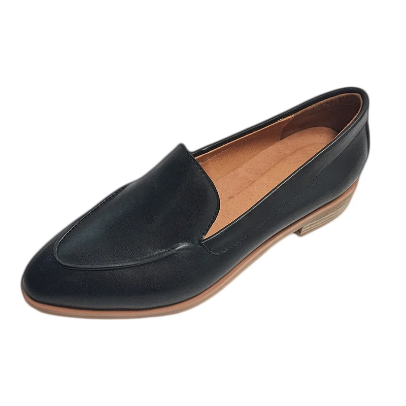 Женская обувь на плоской подошве; женская обувь из натуральной кожи на низком каблуке без застежки; удобная повседневная женская обувь; Лоферы для отдыха; большие размеры - Цвет: black
