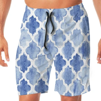 

Blue Watercolor Moroccan Pattern Swimming Shorts For Men Swimwear Man Swimsuit Swim Trunks Summer Bathing Beach Wear