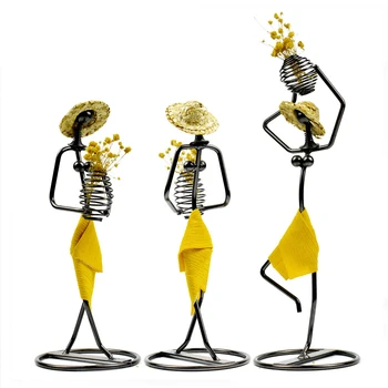 

Nordic Style Home Decor Ornaments Straw Hat Girl Iron Art Person Decorative Woman Holding Vases Modern Home Decor Creative Gifts