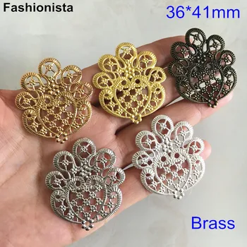 

30 Pcs/4pcs Big Brass Stamping Peacock Charms 36*41mm Brass Filigree Jewelry Supplies Ornate Decorative Findings - Free Shipping