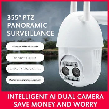 

Outdoor IP66 Waterproof 1080P HD Dual Lens PTZ Wifi IP Camera 8X Zoom Wireless Dome Infrared Night Vision Security CCTV Camera