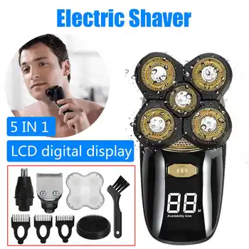 

5 in 1 4D LCD digital display Shaver Five Floating Heads Razors Hair Clipper Nose Ear Hair Trimmer Men Facial Cleaning Brush