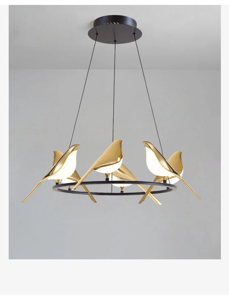 Hbac9ac68ee0747f39bf269e1dc618096k Foyer Restaurant LED Chandelier Gold Magpie Bird Home Decoration Lighting Fixtures Nordic Lamp Dropshipping Luminaire Suspension