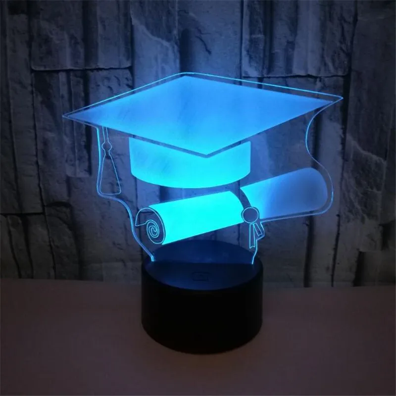 Bachelor Cap 3D Night Lights LED Decoration Lamp Bedroom Decor Lamparas Bachelor Hat Graduation Gift For Student Home Decoration