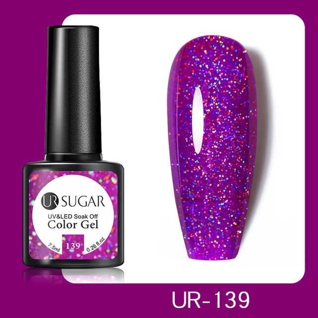 UR SUGAR 7.5ml Pink Reflective Glitter Gel Nail Polish Silver Purple Sequins Soak Off UV Gel Nail Art Manicuring Nail Gel UR-139