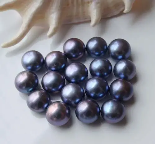 

Favorite Pearl Loose Beads AAA 5-6MM Peacock Blue Color Freshwater Button Pearls Half Drilled DIY Jewelry Marking For Earring