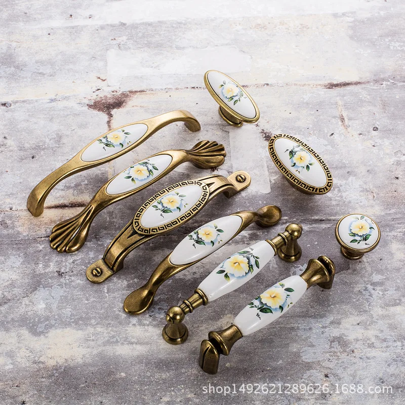 

Ceramic Handle Pastoral Style Single Bore European Style Vintage Cabinet Handle American-Style Drawer Wardrobe Sub-Handle Small