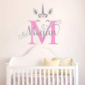 

New Arrival Popular Unicorn Custom Name Wall Sticker Vinyl Monogram Theme For Kids Babay Nursery Room Cartoon Wallpaper B458