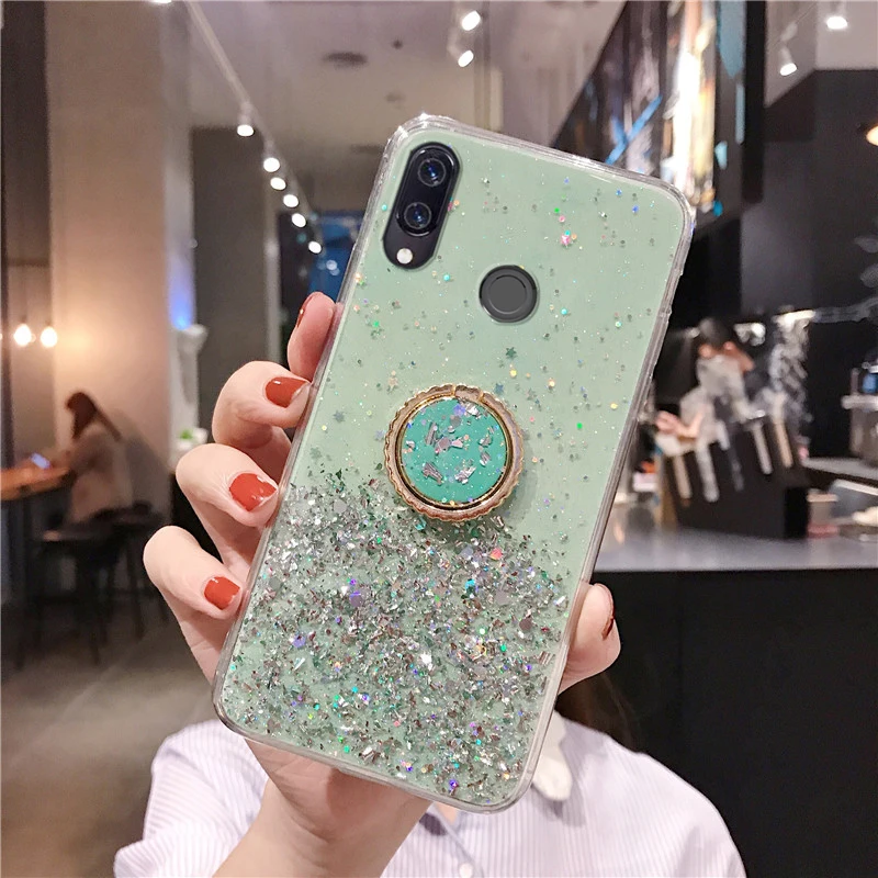 Блестящий чехол со звездным кольцом подставкой для телефона Huawei Y6 Y7 Pro Y5 Y9 Prime 2017