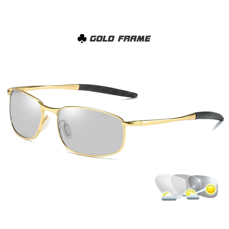 Classic Brand Photochromic Sunglasses Men Polarized For Driving Women Square Sunglasses Chameleon Glasses UV400 gafas de sol - Цвет линз: Gold Frame