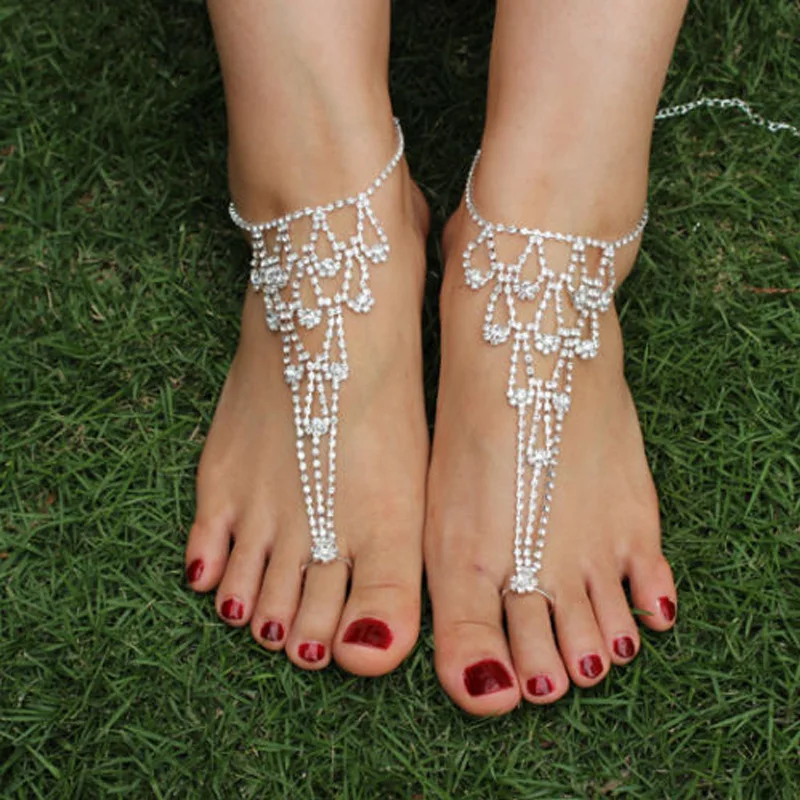 Bride New Rhinestone Flower Anklet Foot Anklet Summer Charm Toe Anklet Tassel Sandals Beach Foot Jewelry Gift Bride New Rhinestone Flower Anklet Foot Anklet Summer Charm Toe Anklet Tassel Sandals Beach Foot Jewelry Gift