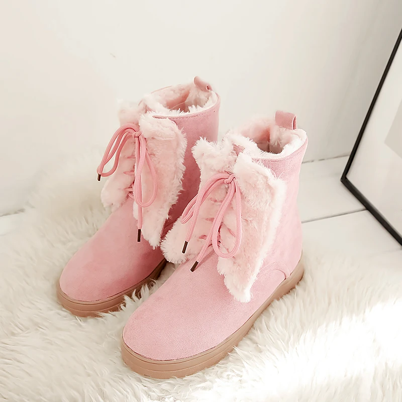 pink PQECFS/большой размер 33-50, высококачественные Зимние Модные Женские однотонные зимние сапоги до середины икры на высоком квадратном каблуке 3 цвета - Цвет: pink