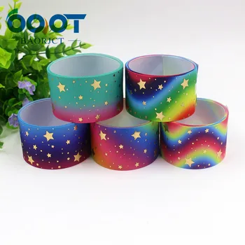 

OOOT BAORJCT I-19917-2179,38mm, 10 jardas / lote Estrelas coloridas hot stamping grosgrain Ribbons, bow cap DIY acessórios decor