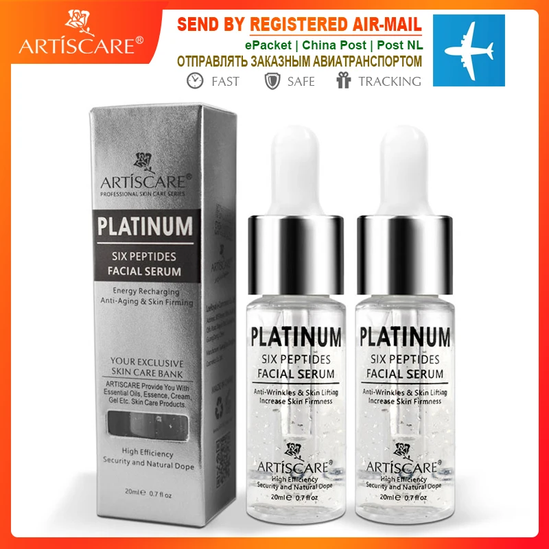 

ARTISCARE Platinum Six Peptides Serum 20ml Facial Serum Hyaluronic Acid Essence 24K Gold Anti Aging Whitening for Skin Care 2pcs