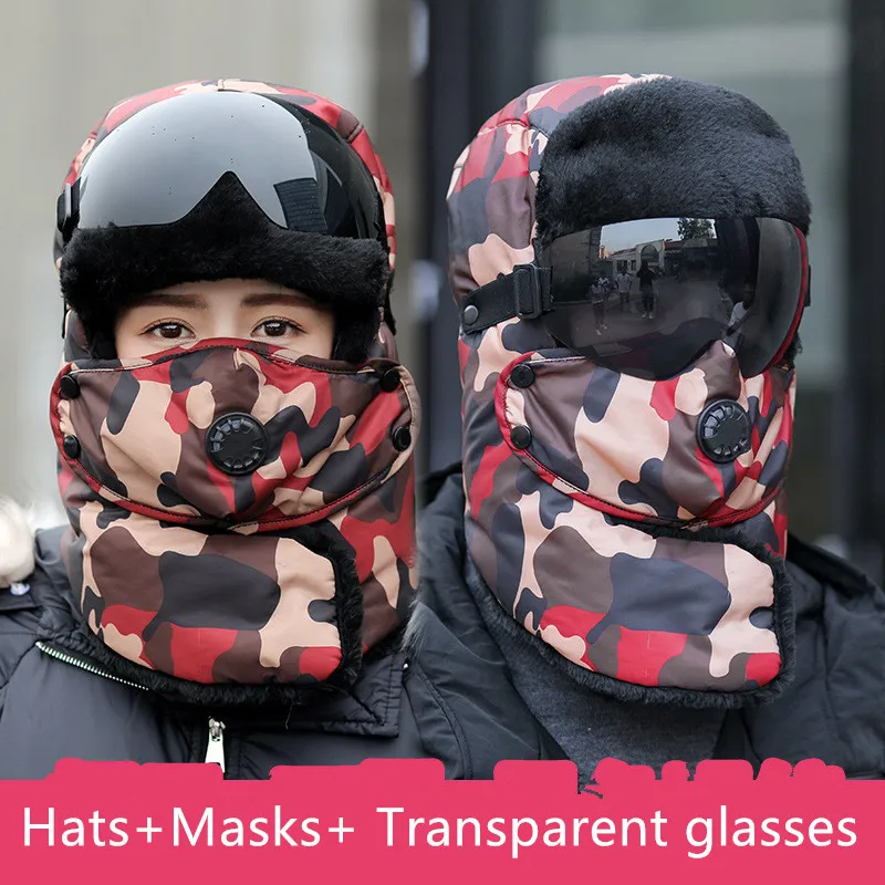 Transparent glasses Ins зимние теплые мягкие спортивные шапки для катания на лыжах 3D защита от пыли маски черные прозрачные очки перчатки - Цвет: Transparent glasses
