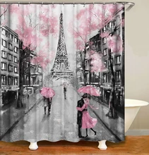  Paris Tower Lover Hug Shower Curtains Bathroom Curtain Black and White Landscape Polyester Waterproof Bath Screen Home Decor 