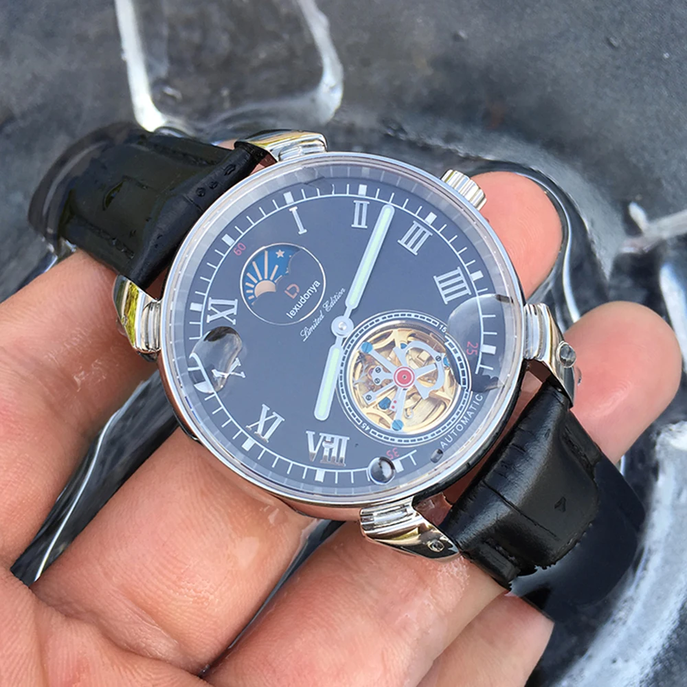Orologio Meccanico Automatico Uomo Lusso Con Tourbillon E Fasi Lunari – Acciaio Inox Impermeabile, Calendario