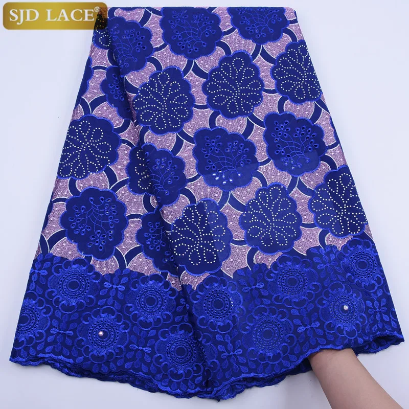 

Royal Blue African Nigerian Dry Lace Fabric With Holes Swiss Voile Lace In Switzerland Embroiderey Cotton Lace For Woman A1771